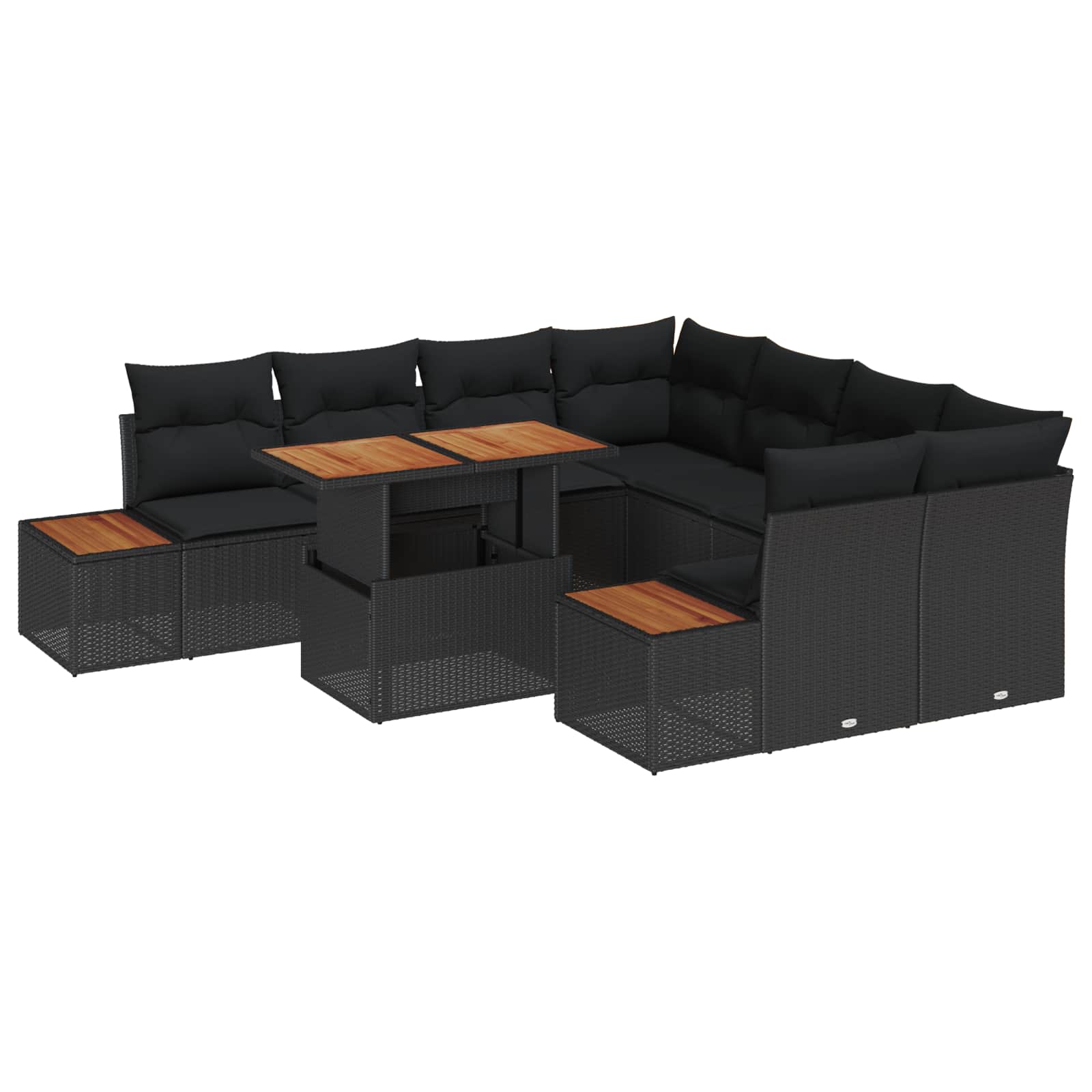 Conjunto de Comedor de Jardín con cojín 9 pcs Negro y Marrón