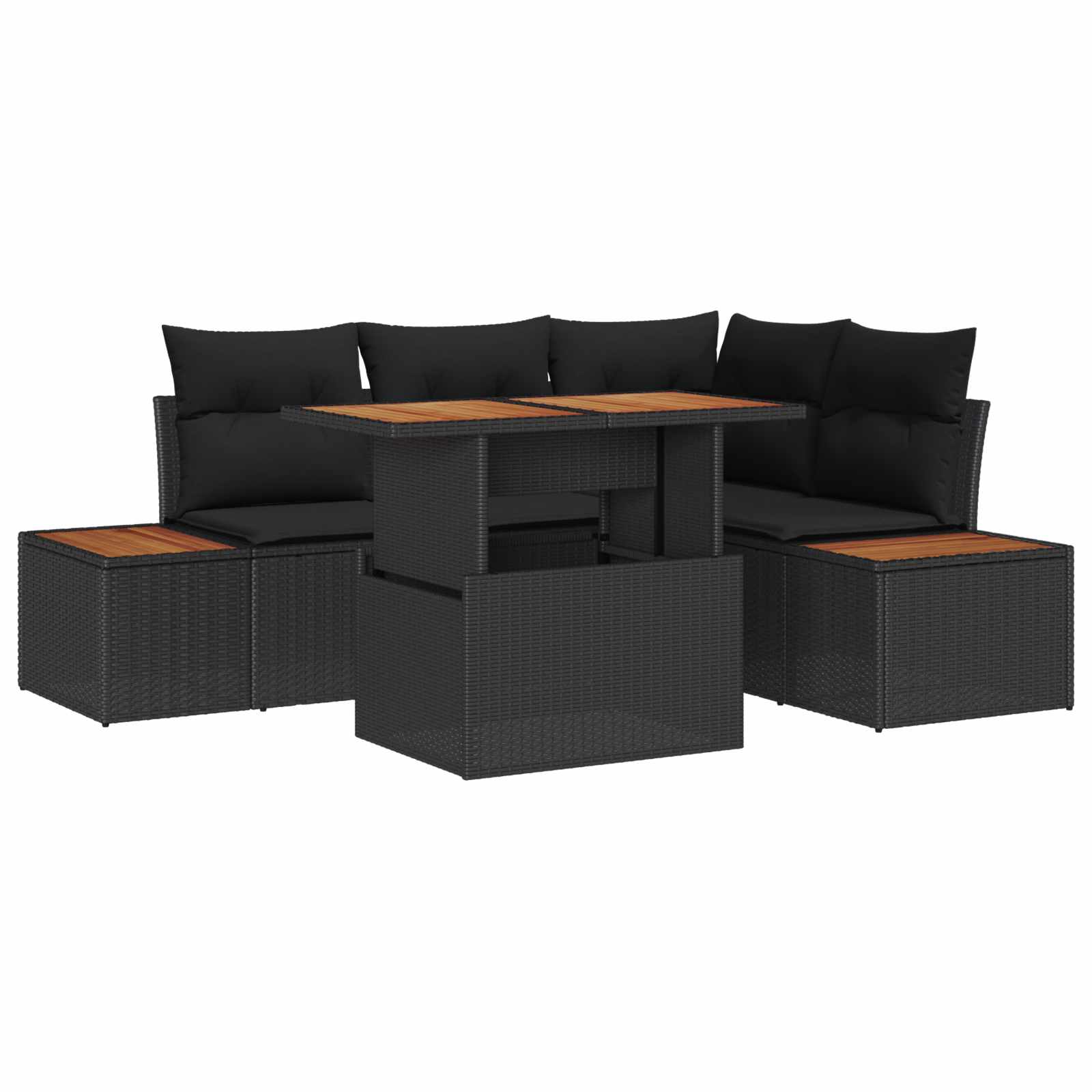 Conjunto de Comedor de Jardín con cojín 5 pcs Negro y Marrón