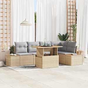 Zahradní jídelní souprava s polštářem 6 pcs Beige a šedá - obrázek 1