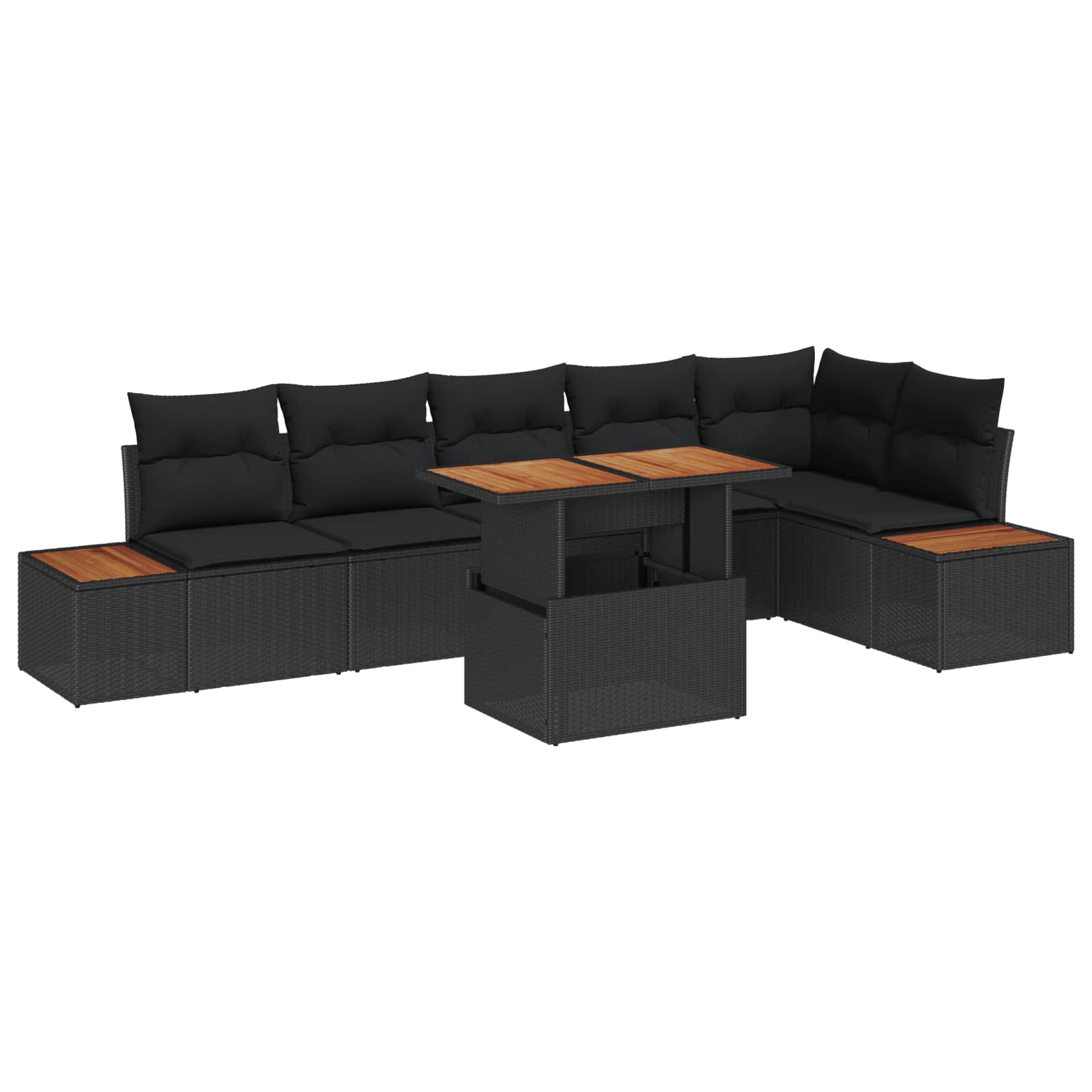 Conjunto de Comedor de Jardín con cojín 7 pcs Negro y Marrón