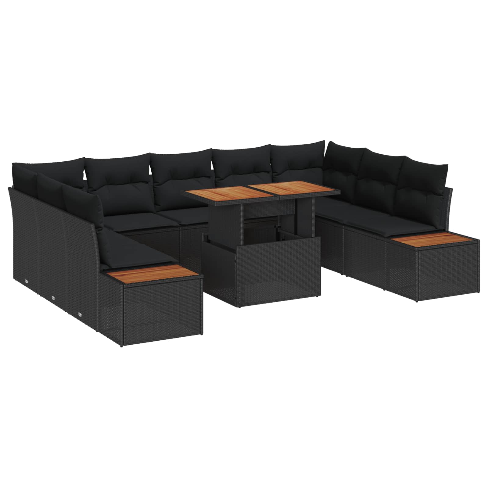 Conjunto de Comedor de Jardín con cojín 10 pcs Negro y Marrón