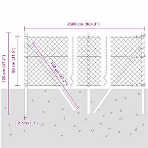 Ocelový plot s řetězovými odkazy na pozemní uchycení 25 x 0,8 m - obrázek 13
