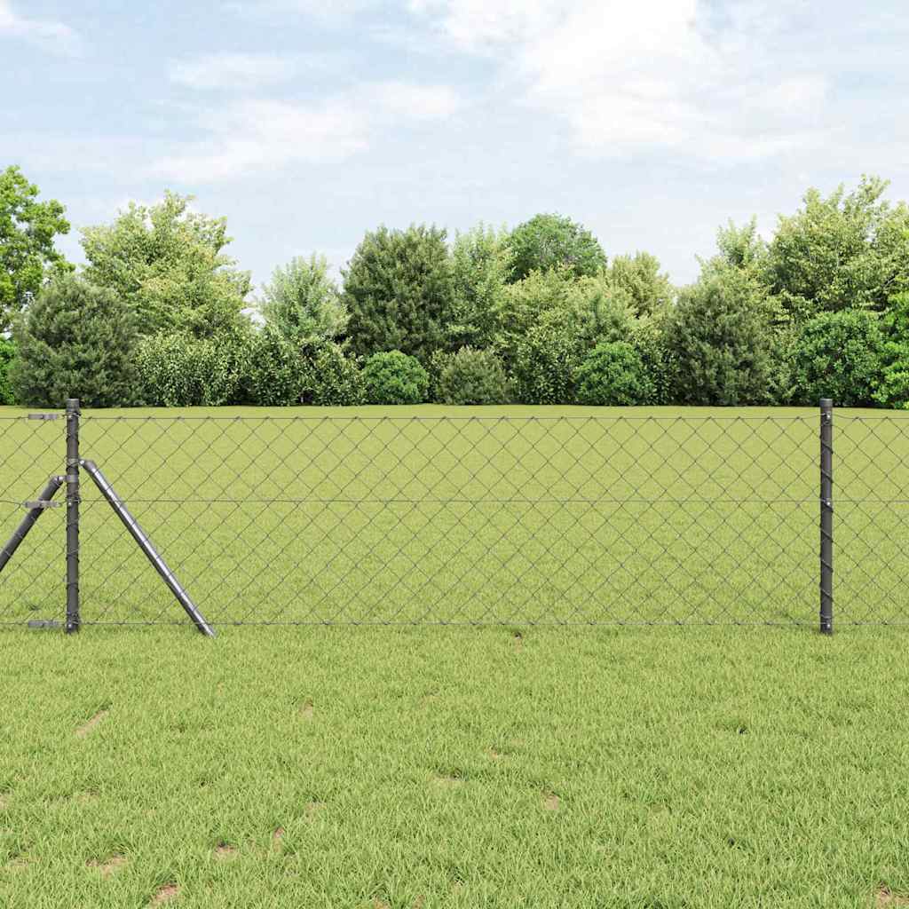 Kædetrådshegn med 7 Stænger 0,8x10 m Galvaniseret Stål Grå