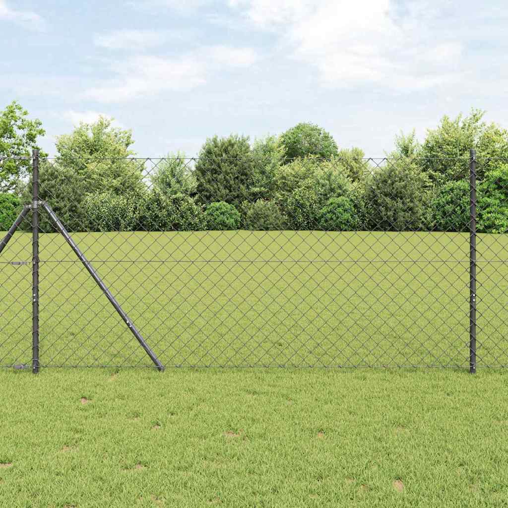 Kædehegn med 7 Pæle 1x10 m Galvaniseret stål Grå