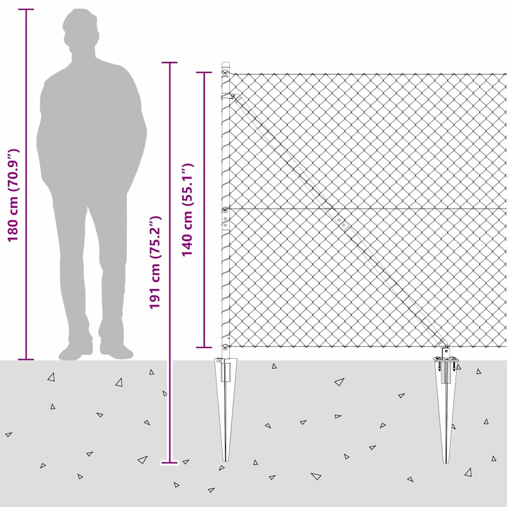 Plotový sloupek. Šedá 10 x 1,4 m (40 x 40 mm síť) Ocel a PVC - obrázek 16