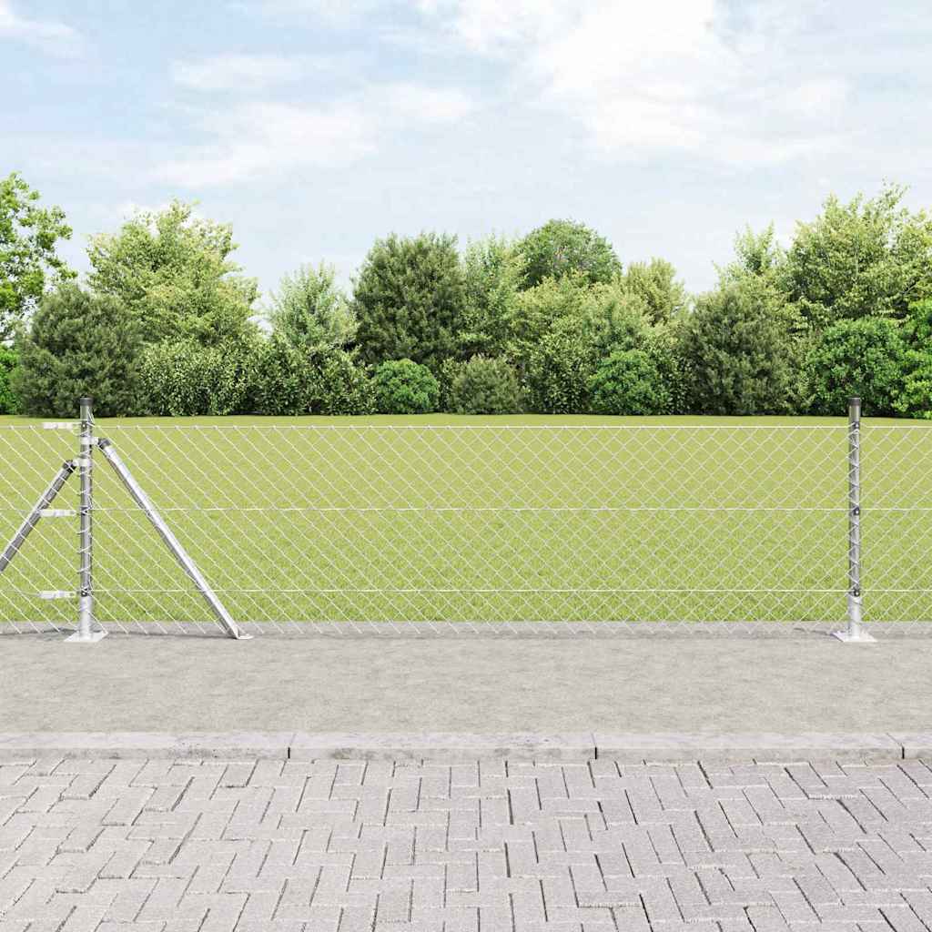 Kædehegn med 7 Flangerede Poster 0.6 x 10 m Galvaniseret Stål