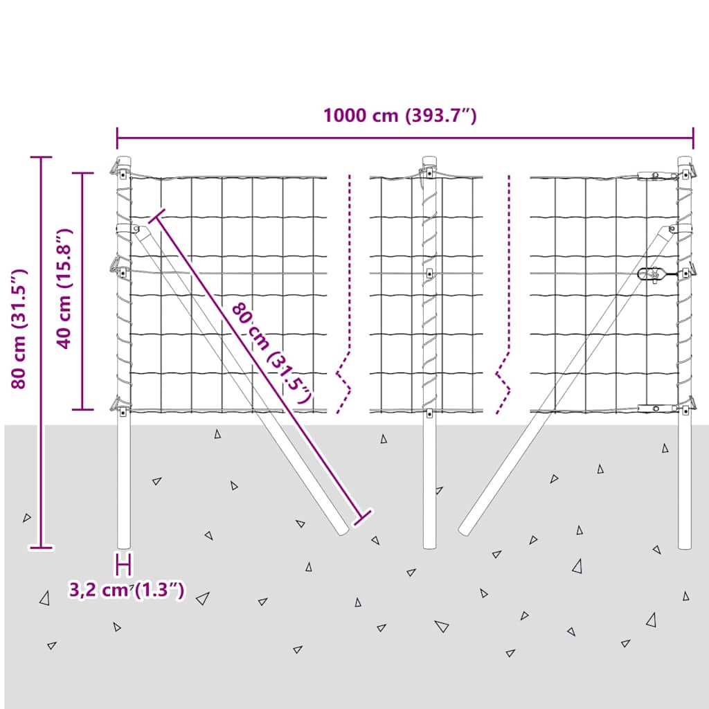 Ograja s stebrom Zelena 0,4 x 10 m Jeklo in PVC - slika 13