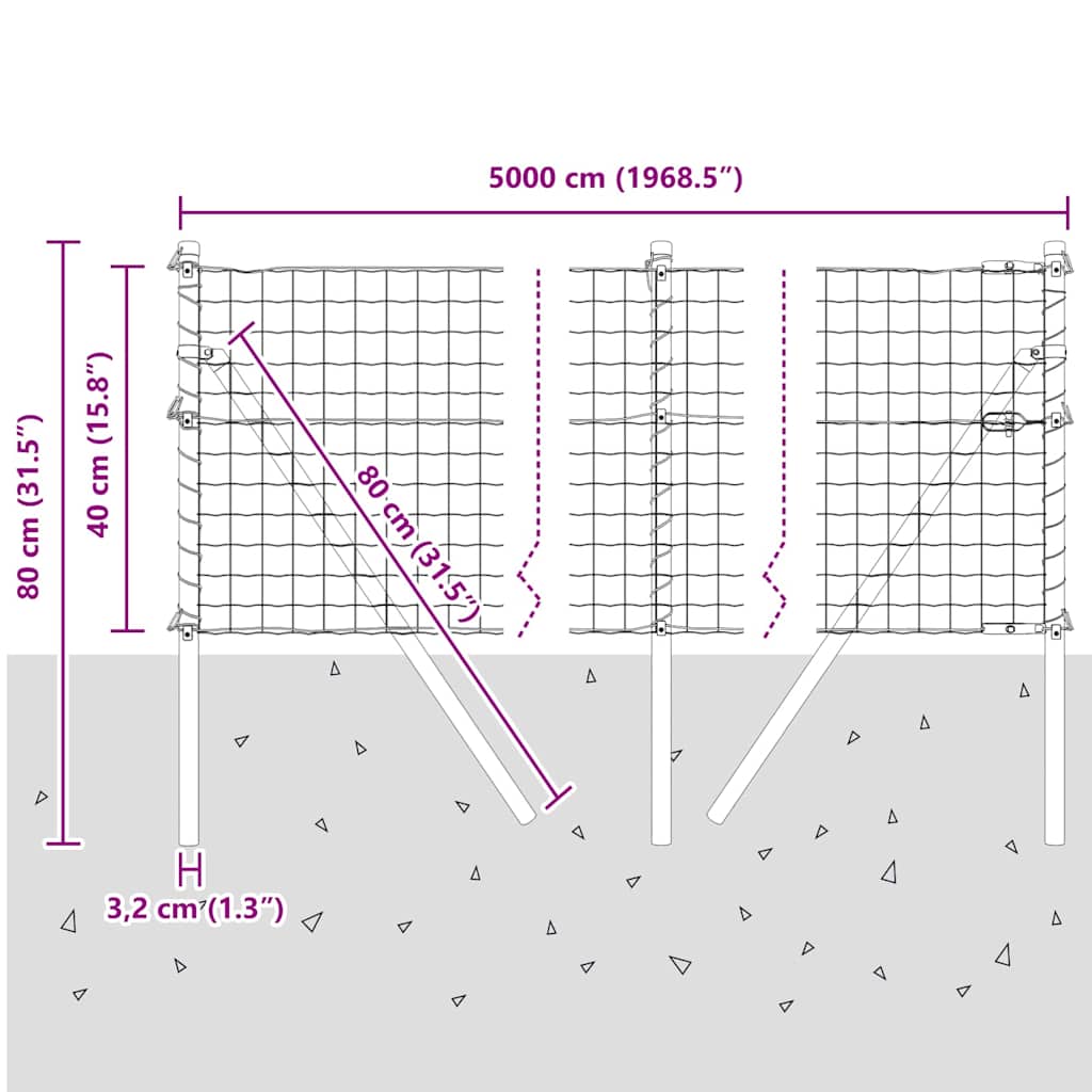 Ograja s stebrom Zelena 0,4 x 50 m Jeklo in PVC - slika 13