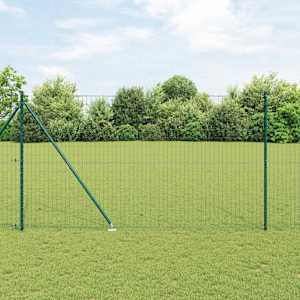 Ograja s stebrom Zelena 1,5 x 10 m Jeklo in PVC