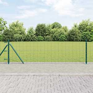 Ograja s stebrom Zelena 0,6 x 25 m Jeklo in PVC