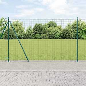 Ograja s stebrom Zelena 1,6 x 10 m Jeklo in PVC
