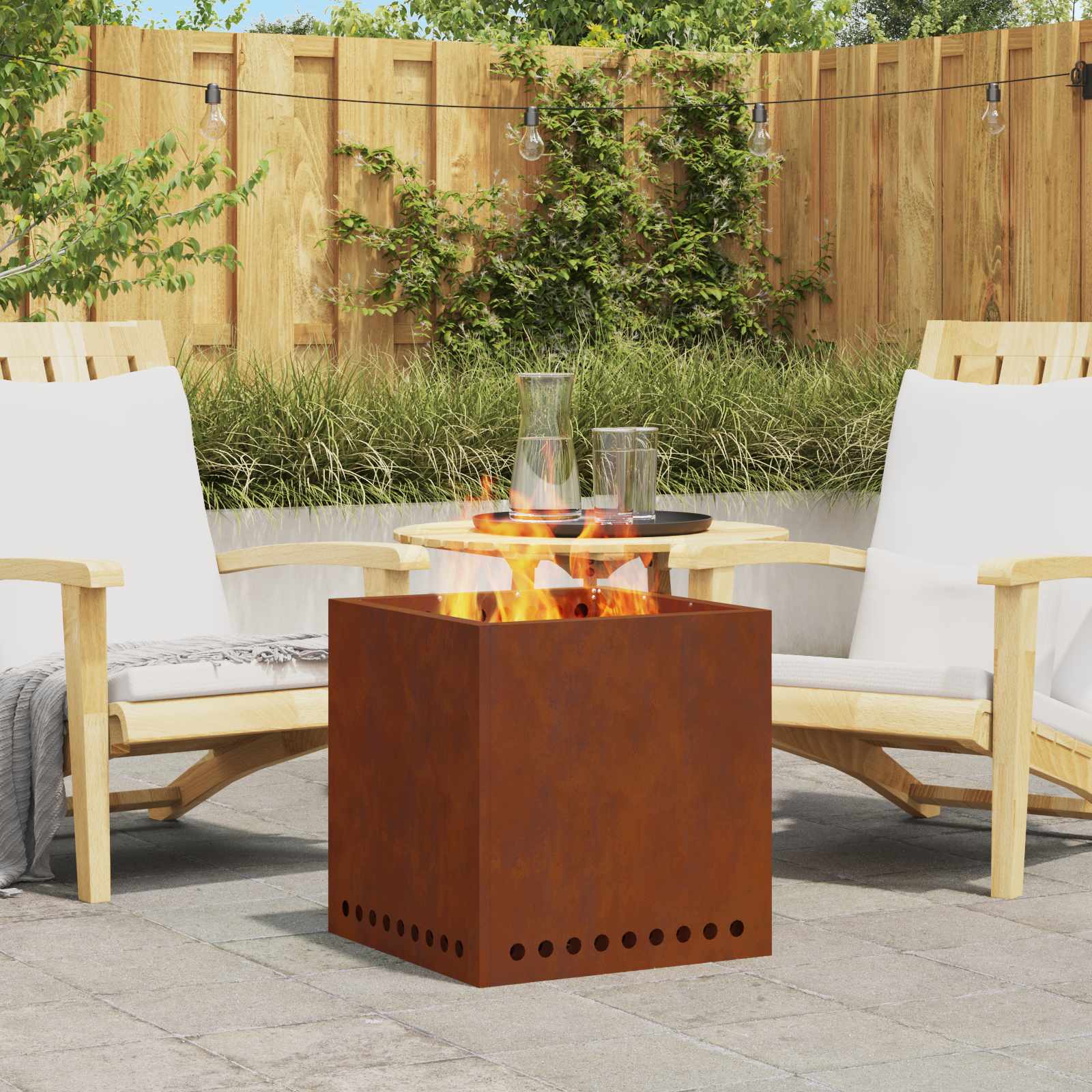 vidaXL Rauchfreier Feuerkorb Braun 48 x 48 x 50 cm Wetterfeststahl