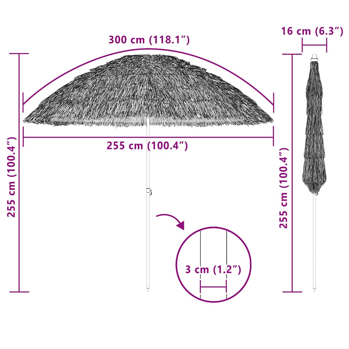 Strand Parasol Polyester og Stål Naturfarvet - Billede 5