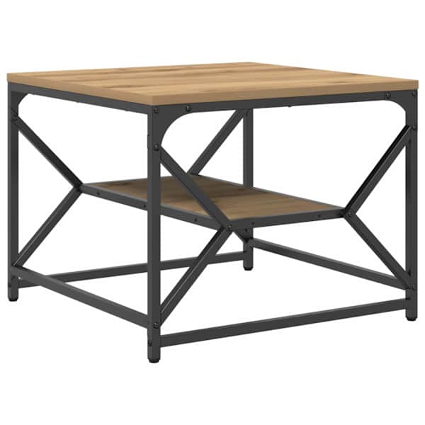 vidaXL Kohvilaud K&auml;sit&ouml;&ouml;puu 51 x 50 x 40 cm T&ouml;&ouml;deldud puit ja teras