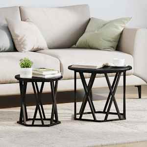 Stranska miza 2 pcs Črna Orehovina Inženirski les in jeklo