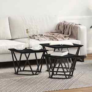 Klubska miza 3 pcs Črna Orehovina Inženirski les in jeklo