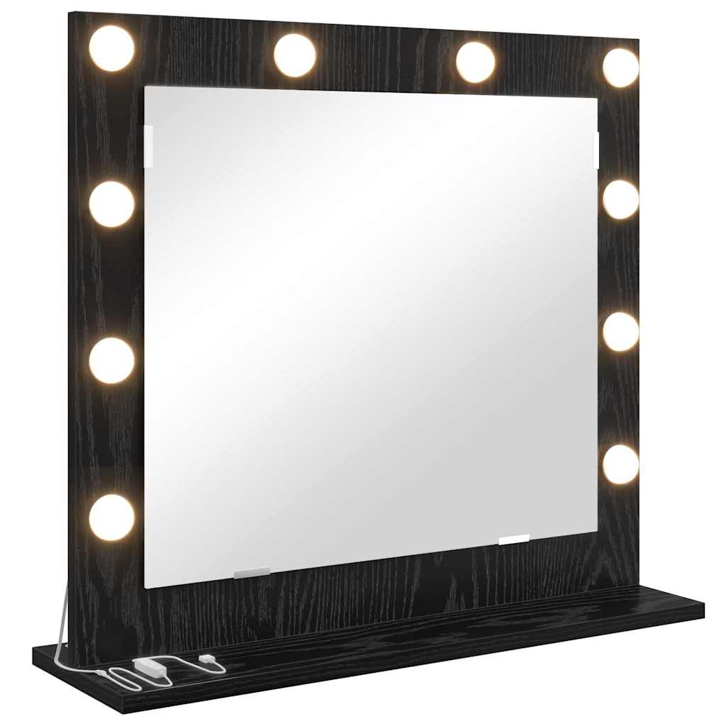 Meikkipöytä Peili LED-valoilla Musta Tammi 60x55x18 cm