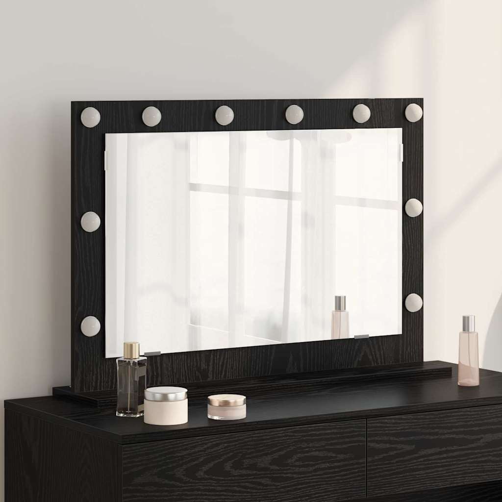 Peili LED-valoilla Musta Tammi 80x55x18 cm