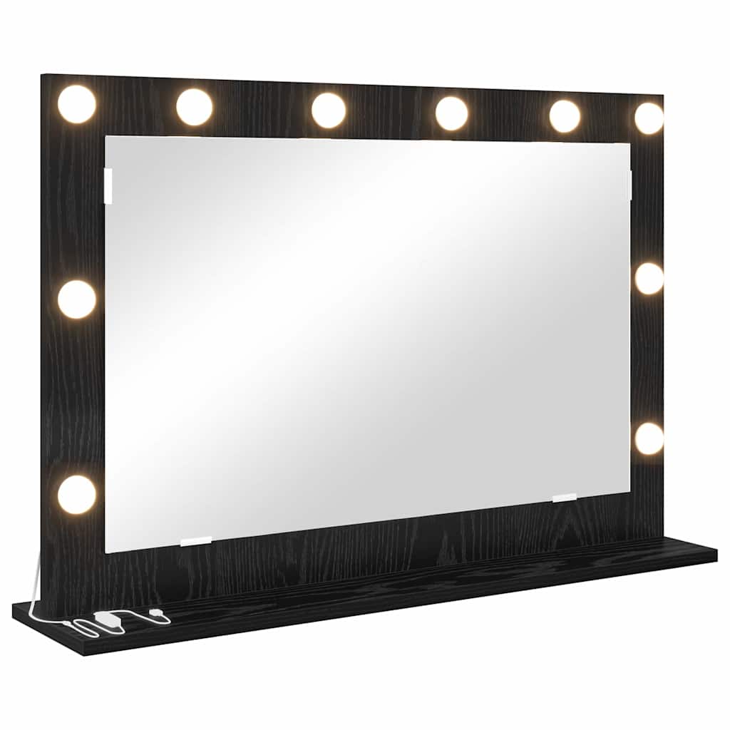 Peili LED-valoilla Musta Tammi 80x55x18 cm