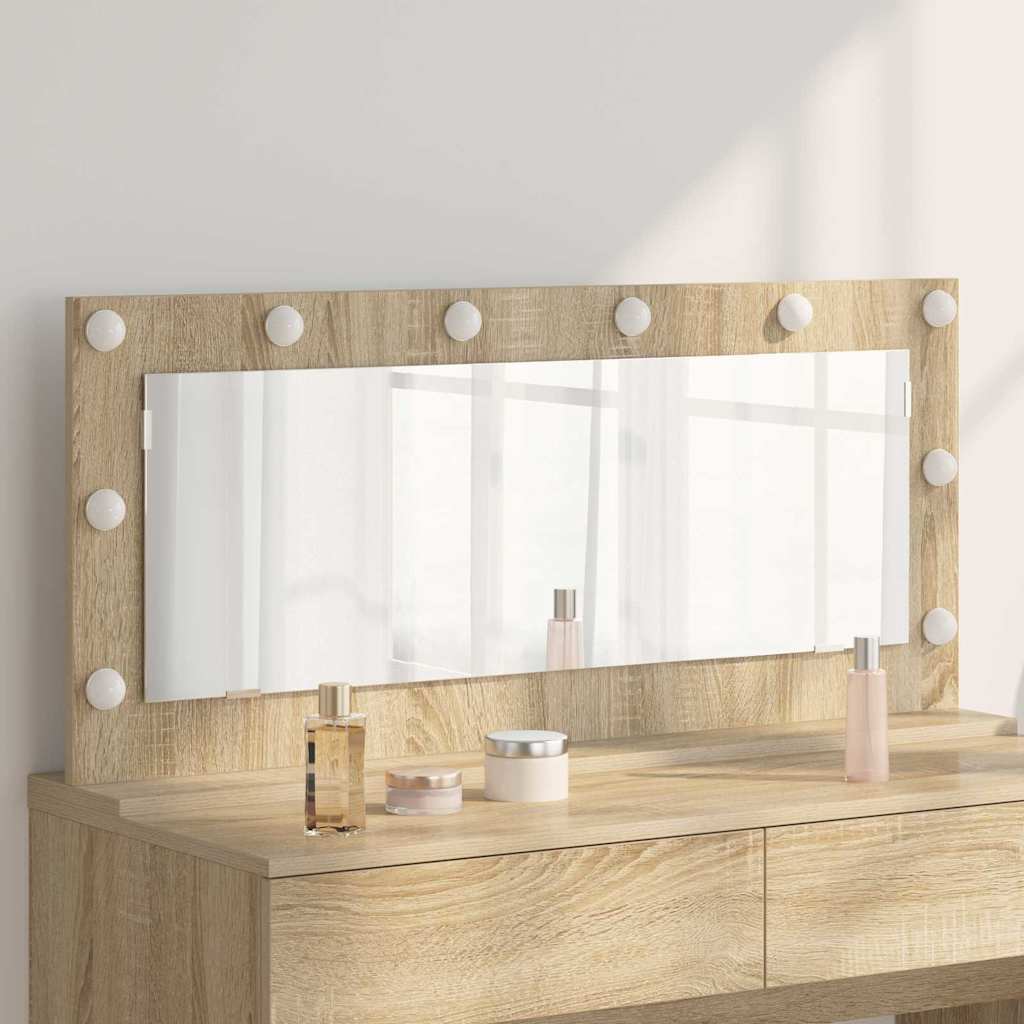 Meikkipöytäpeili LED-valoilla Sonoma Tammi 100x45x18 cm