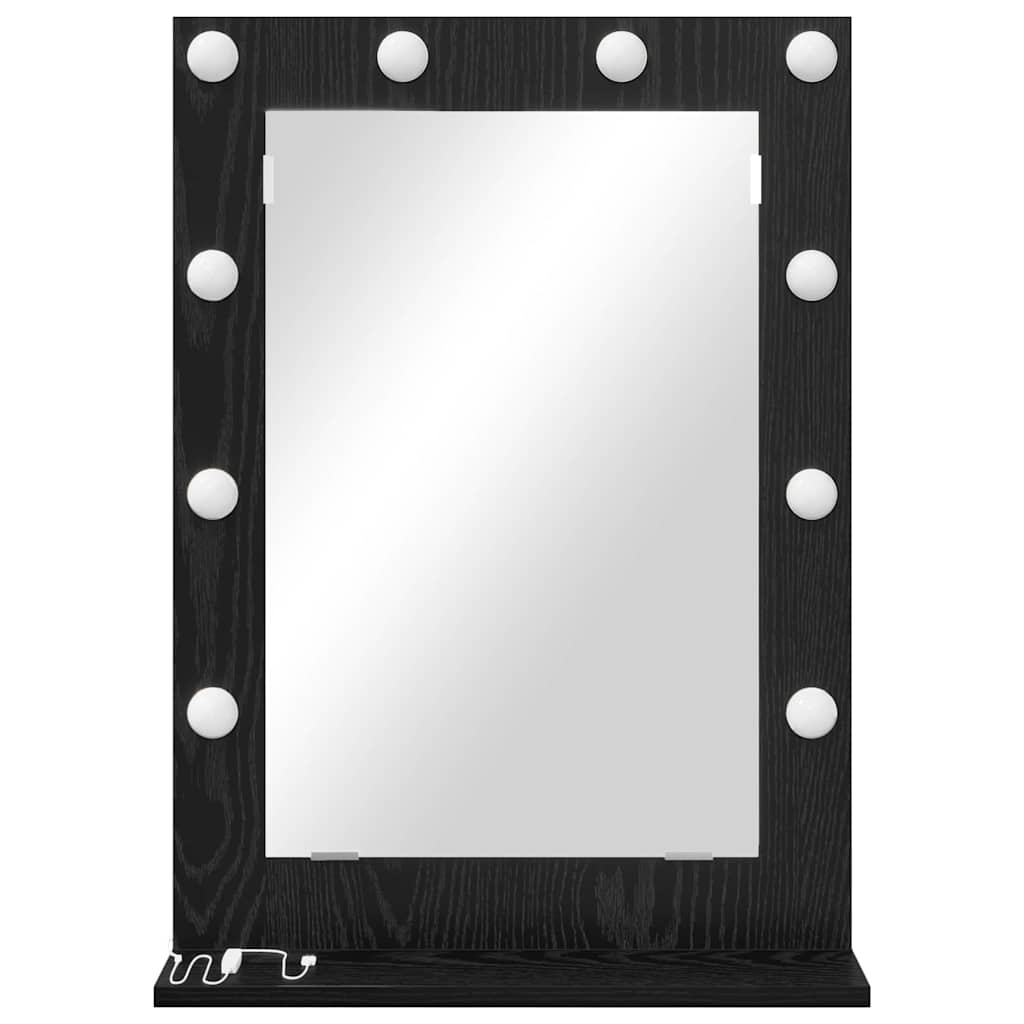 Meikkipesä LED-valoilla Musta Tammi 70x50x18 cm