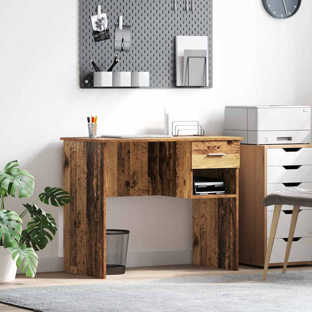 Bureau avec rangement en vieux bois 90x49,5x75 cm Bois d'ingénierie