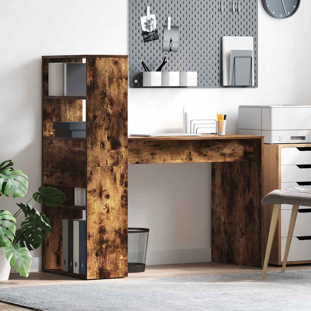 Schreibtisch mit Stauraum Geräucherte Eiche 113x54x120 cm MDF