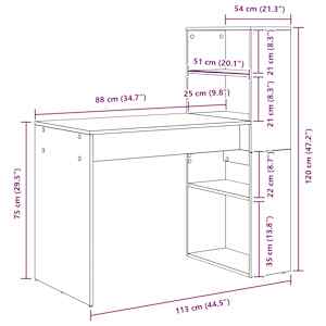 Stůl s policí Artisanový dub 113 x 54 x 120 cm kompozitní dřevo - obrázek 11