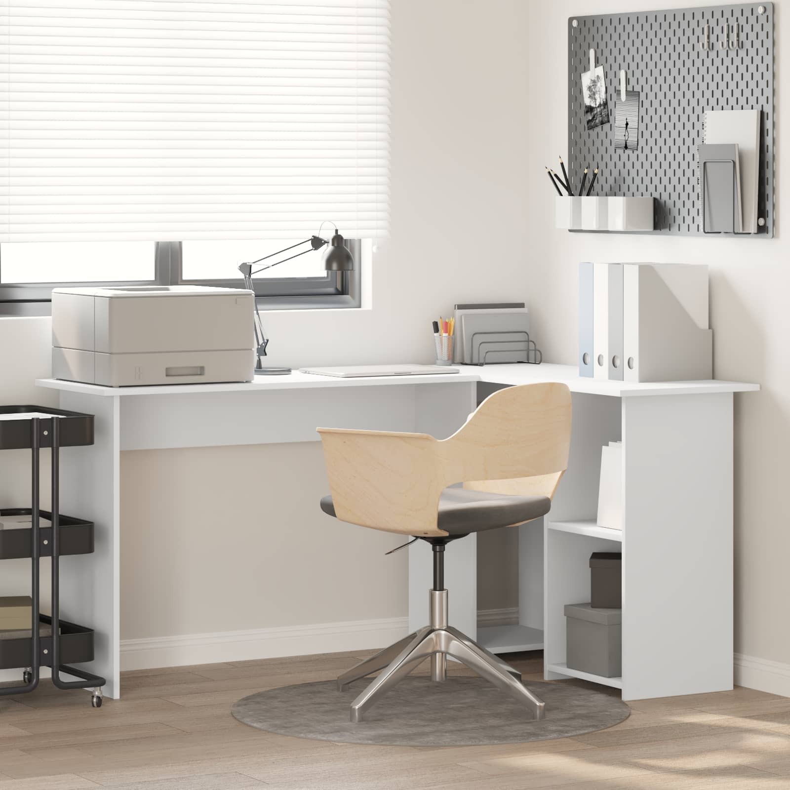 Bureau met plank met opslag Wit 142 x 102 x 73 cm Bewerkt hout