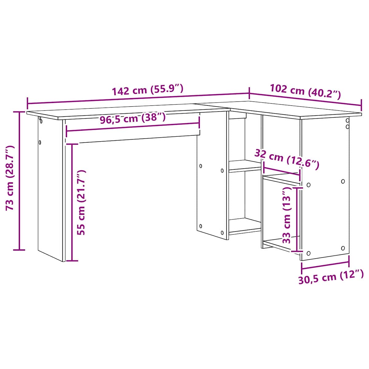 Bord 142 x 102 x 73 cm Konstrueret træ - Billede 9