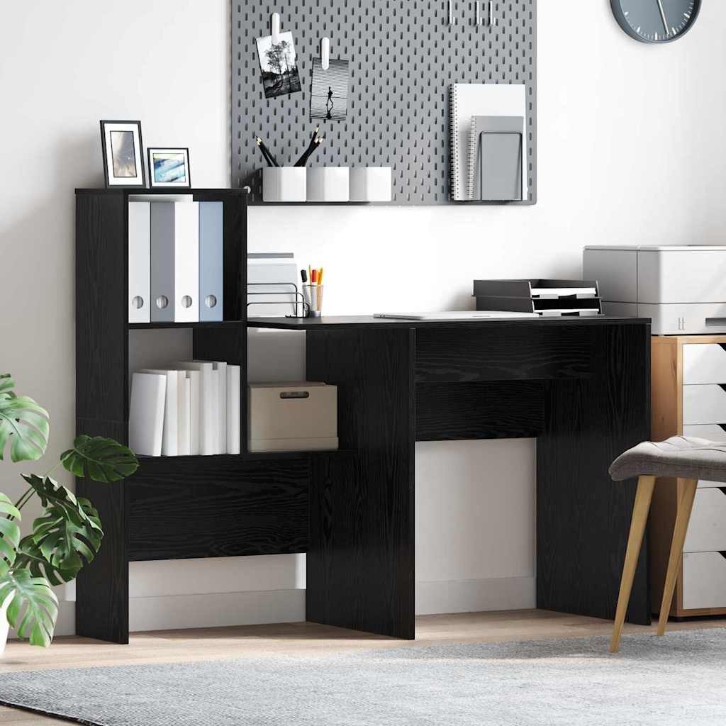vidaXL Birou cu raft Stejar negru 131.5 x 50 x 106.5 cm Lemn compozit