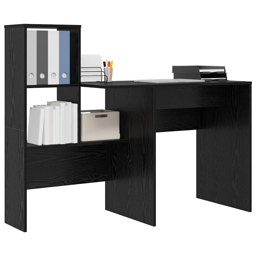 vidaXL Bureau met plank Zwart eiken 131,5 x 50 x 106,5 cm Bewerkt hout