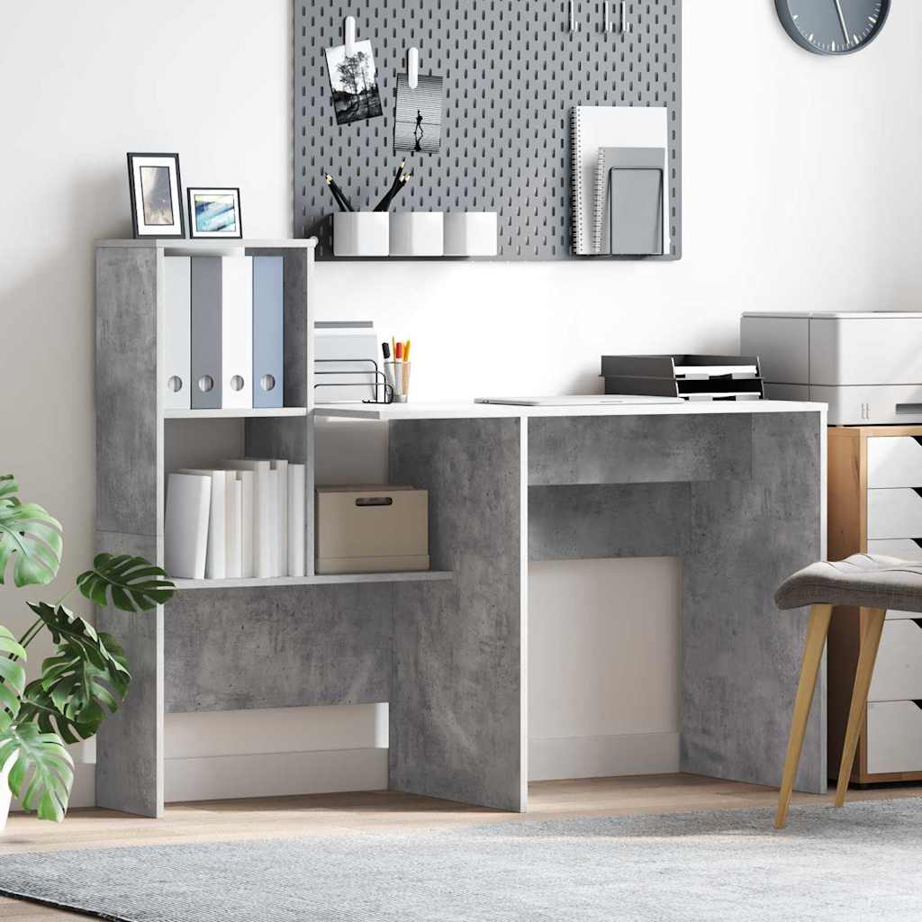 vidaXL Birou cu raft Gri beton 131.5 x 50 x 106.5 cm Lemn compozit