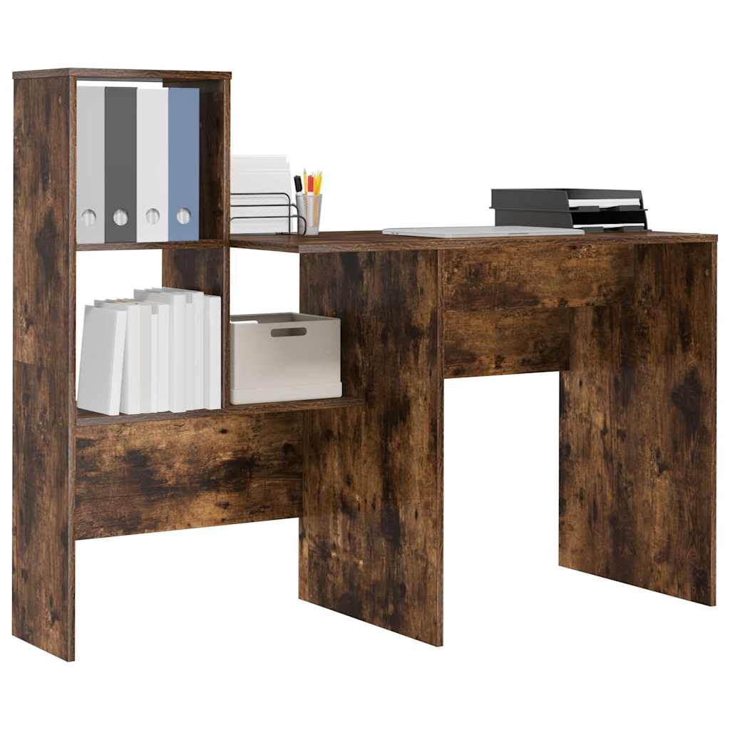vidaXL Bureau Gerookt eiken 131,5 x 50 x 106,5 cm Bewerkt hout