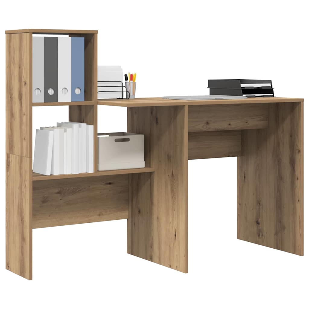 vidaXL Bureau met plank artisanaal eikenkleurig 131,5 x 50 x 106,5 cm