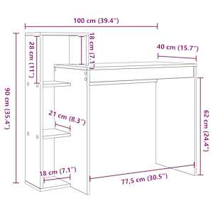 Stůl s policí Kouřový dub 100 x 40 x 90 cm kompozitní dřevo - obrázek 11