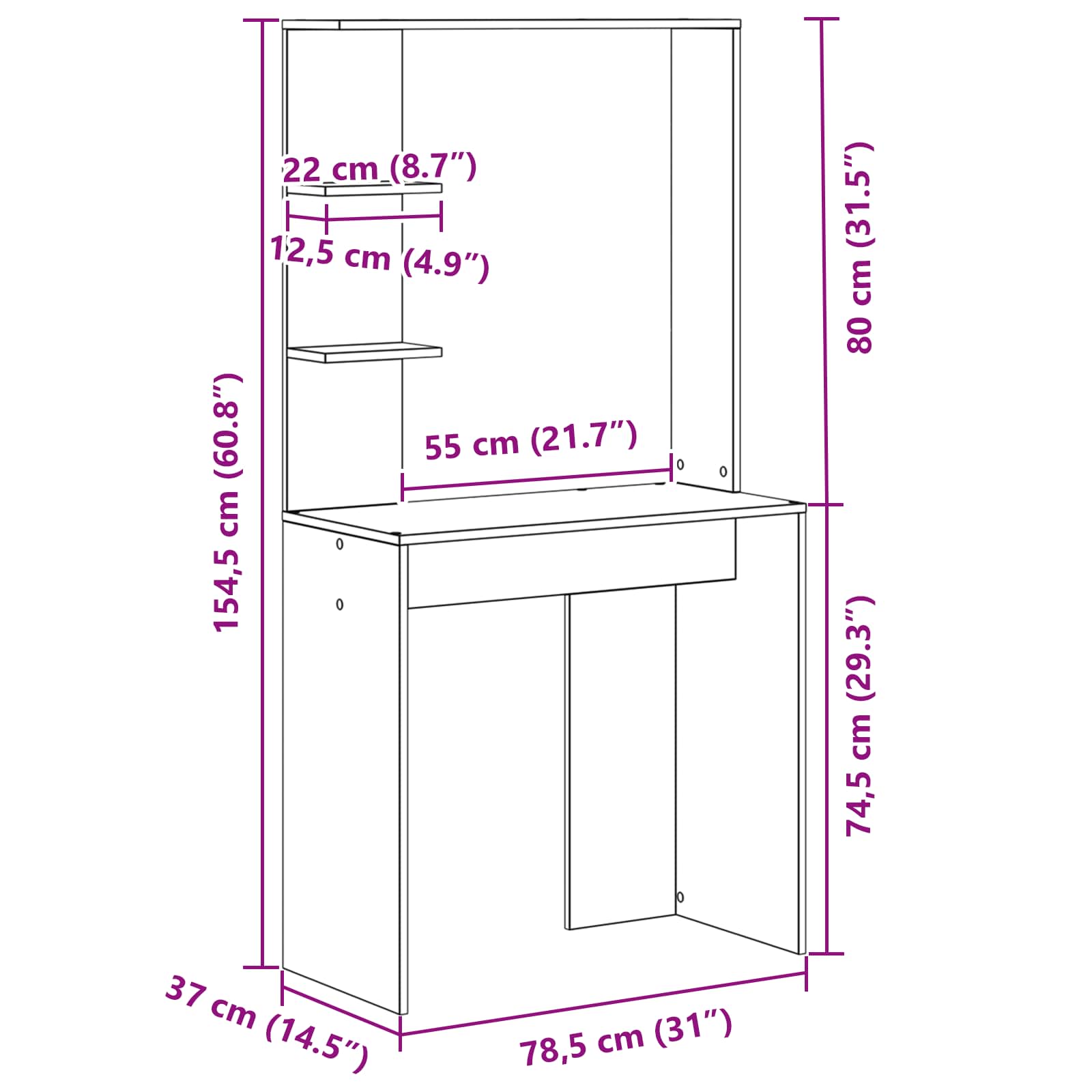 Miza s polico Bela 78,5 x 37 x 154,5 cm Konstruiran les - slika 12