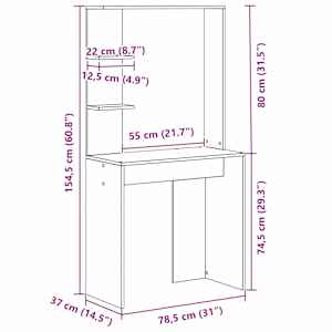 Stůl s policí Černý dub 78,5 x 37 x 154,5 cm kompozitní dřevo - obrázek 11