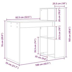 Stůl s policí Staré dřevo 108 x 55 x 103.5 cm kompozitní dřevo - obrázek 12