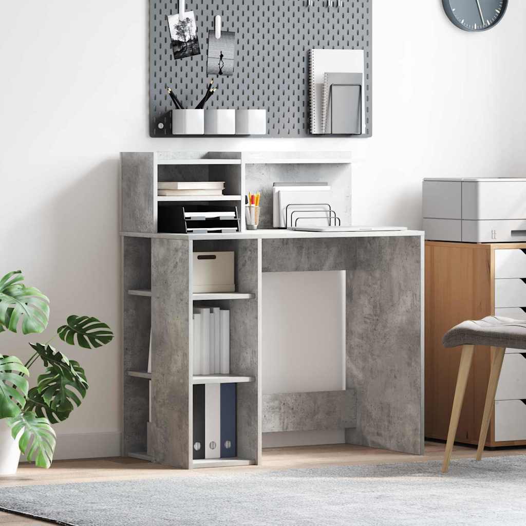 Bureau avec rangement Gris béton 90x48x101.5 cm Bois d'ingénierie