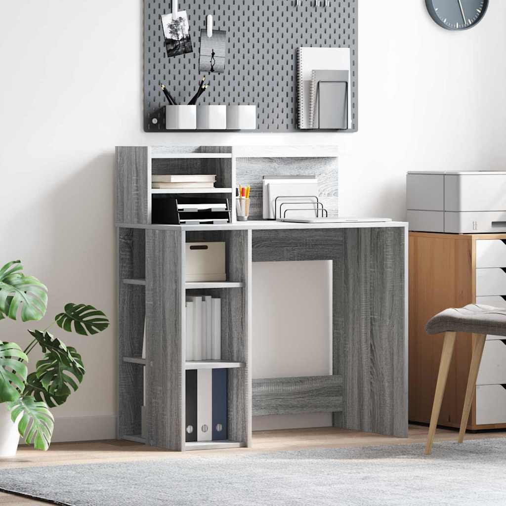 Bureau avec rangement Gris Sonama 90x48x101.5 cm Bois d'ingénierie