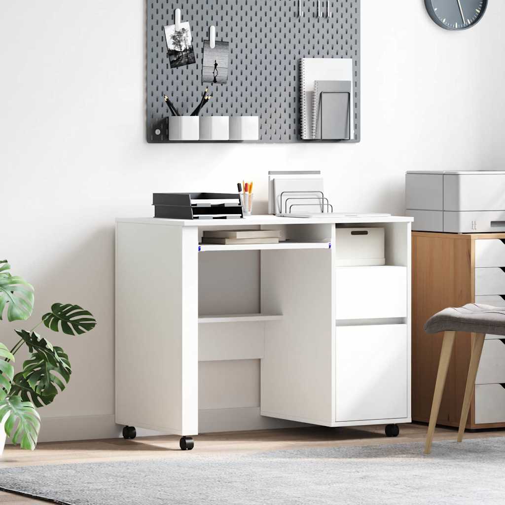 Valge arvutilaud sahtlitega Valge MDF, Puitlaastplaat Standard