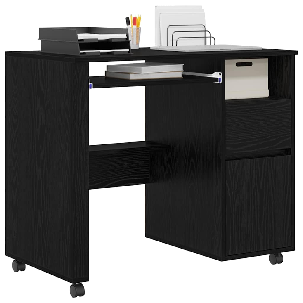 vidaXL Bureau met Wielen Zwart Eiken 91x50x77 cm Geengineerd Hout
