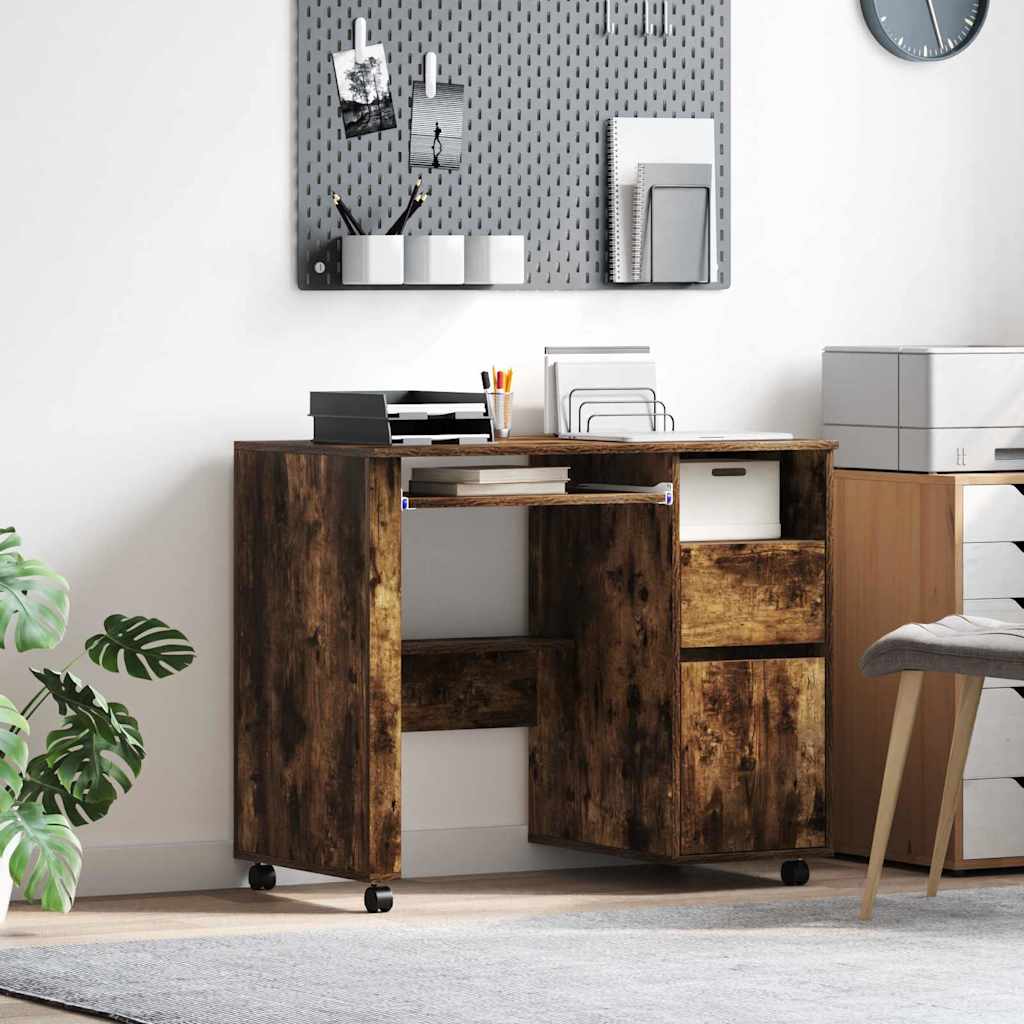 Bureau d'ordi marron Chêne fumé Bois d'ingénierie Compact Tiroirs