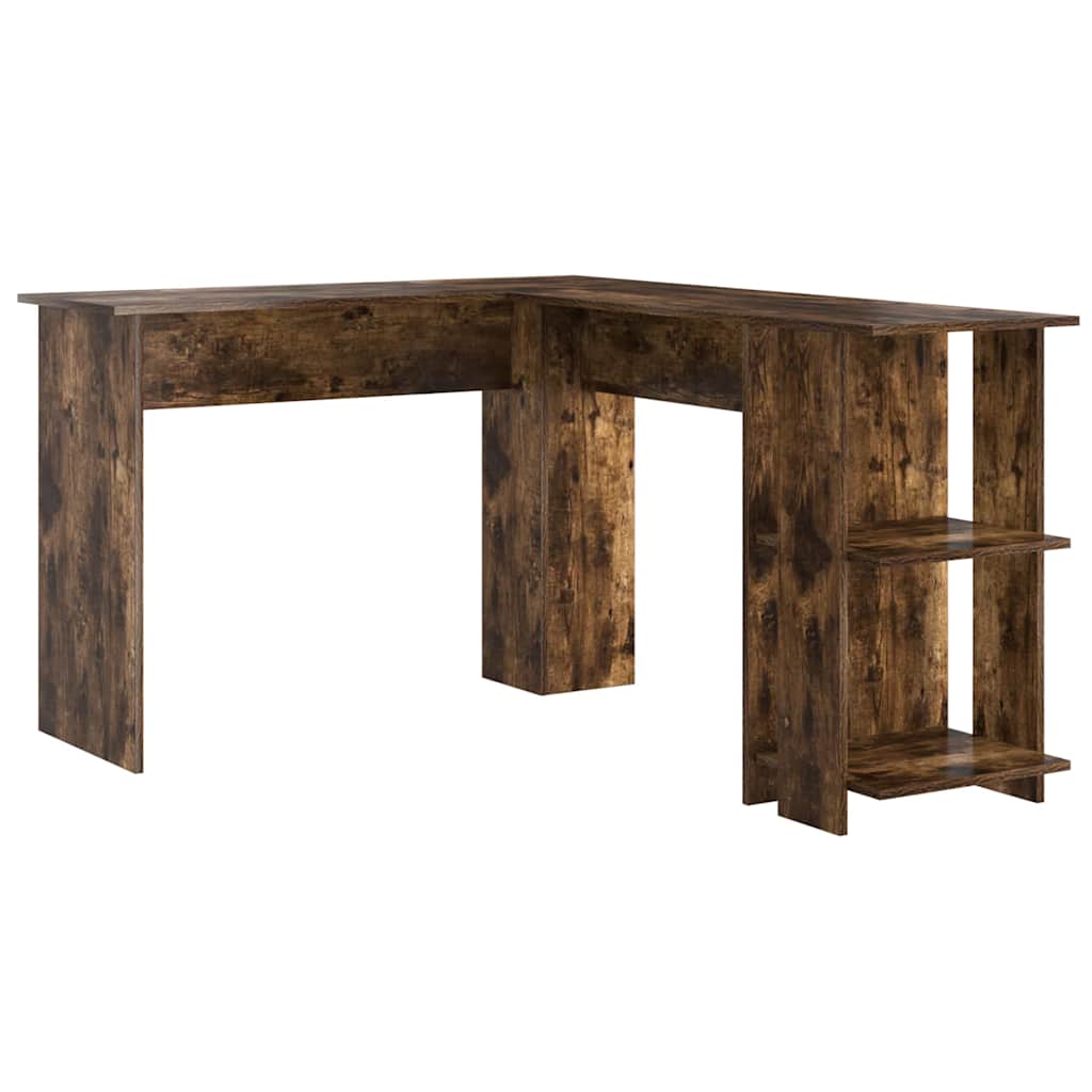 vidaXL Birou colțar cu spațiu de stocare din stejar afumat 140x113,5x75cm