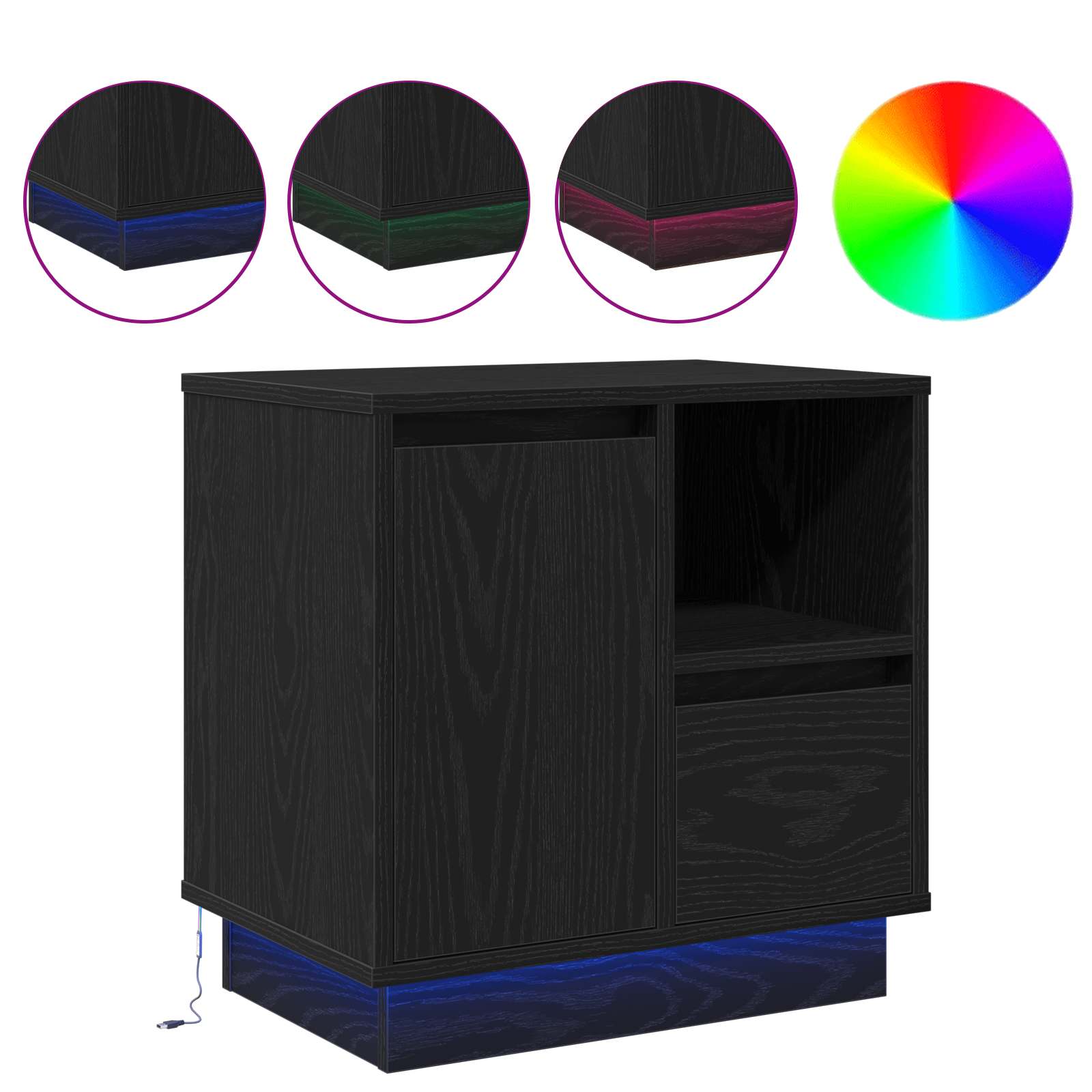 Yöpöytäkaappi mukana Musta 50 x 34.5 x 50 cm. Tekninen puu