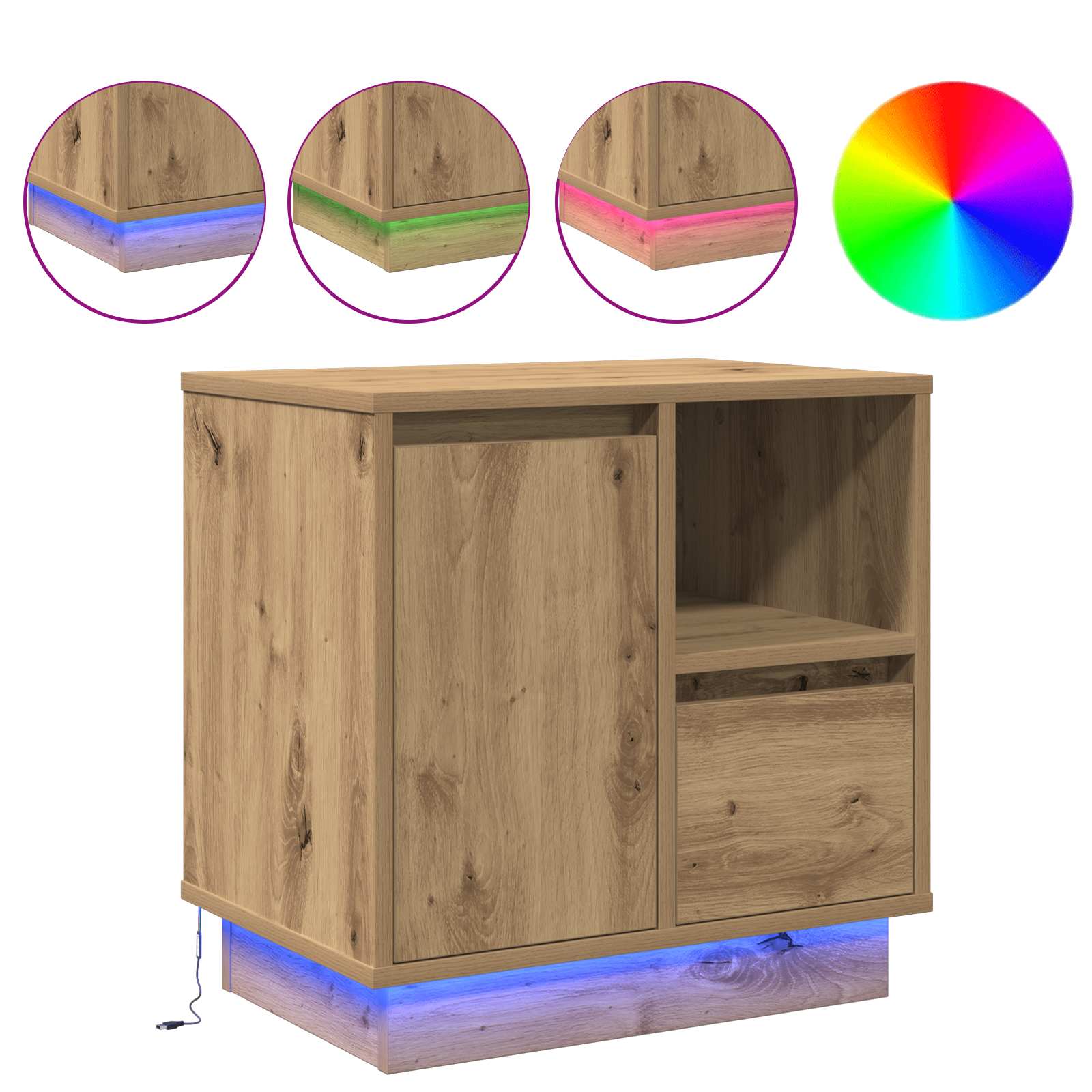 Yöpöytäkaappi artesaani tammi 50 x 34.5 x 50 cm. Tekninen puu