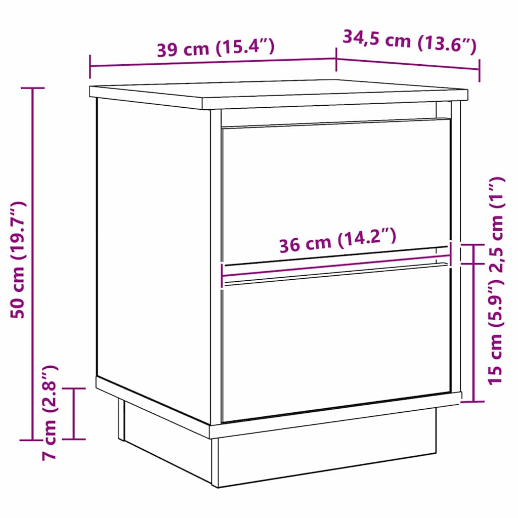 Noční skříňka 2 pcs Bílá 39 x 34,5 x 50 cm Kompozitní dřevo - obrázek 15