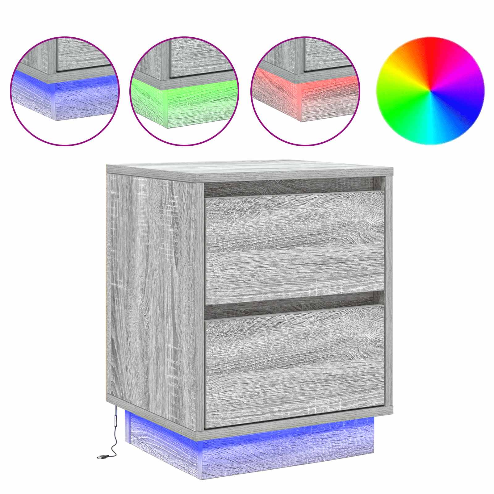 Yöpöytäkaappi mukana Harmaa 39 x 34.5 x 50 cm Tekninen puu