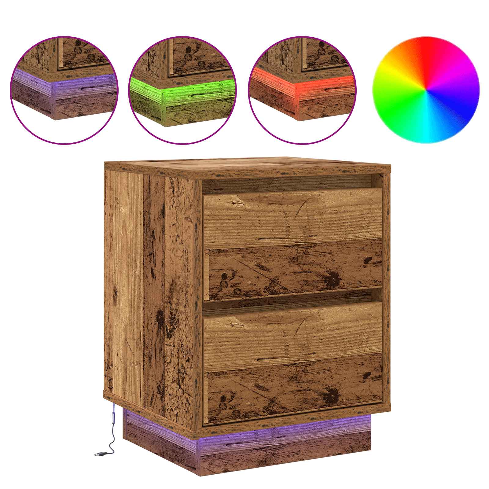 Thumbnail - vidaXL Nachttisch Altholz 39 x 34,5 x 50 cm Holzwerkstoff